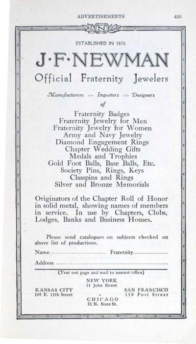 J. F. Newman Advertisement, February  1919